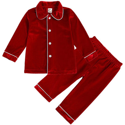 Christmas Pyjamas Kids Boys Girls Velvet Pajamas Infant Xmas Pjs Toddler New Year Party Gift Pijamas Green Red Nightwear Good Vibrations