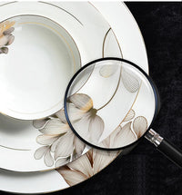 46pcs set, find bone china dinnerware set, gold leaf design, pocelain korean kitchen, christmas plate set, gold dinner plate set Good Vibrations