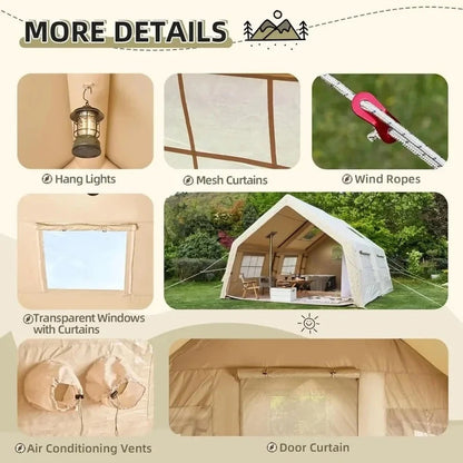 Inflatable Camping Tent, 15.5x11.7 ft, Mosquito Net, 4-Season Waterproof, Sunproof, Includes Pump, Family Outdoor Tent Good Vibrations