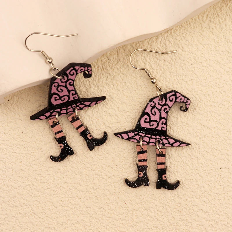 Halloween Dangle Earring With Cartoon Ghost Skeleton Coffin Clown Design Adorable Halloween Women Gift Good Vibrations