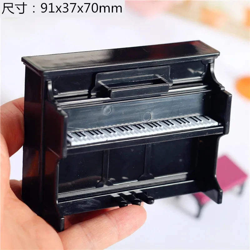 Dollhouse Mini Furniture Living Room Scene Model Miniature Piano and Piano Stool, Play House Home decoration ornaments Good Vibrations