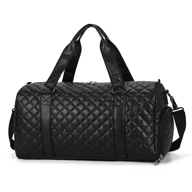 Duffle Tote Gym Fitness Bags for Woman PU Leather Handbag Travel Luggage Shoulder Sports Shoes Pocket Weekend Crossbody Bags Good Vibrations