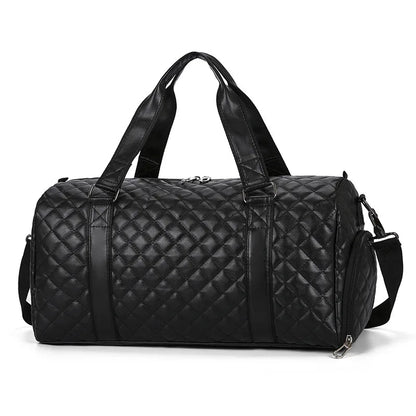 Duffle Tote Gym Fitness Bags for Woman PU Leather Handbag Travel Luggage Shoulder Sports Shoes Pocket Weekend Crossbody Bags Good Vibrations