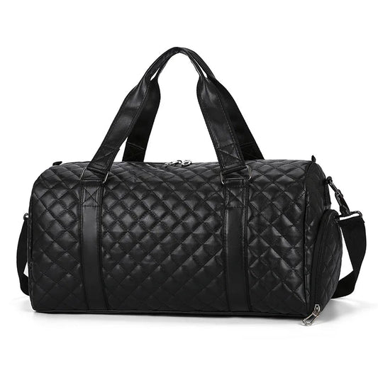 Duffle Tote Gym Fitness Bags for Woman PU Leather Handbag Travel Luggage Shoulder Sports Shoes Pocket Weekend Crossbody Bags Good Vibrations