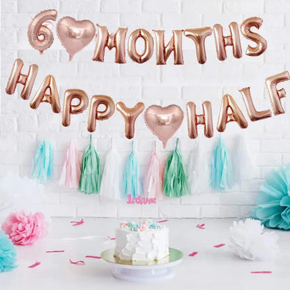 6 Months Happy Half Year Foil Balloons Banner 1/2 Birthday Hat Cap Crown for Baby Shower Boy Girl Birthday Party Decoration Good Vibrations