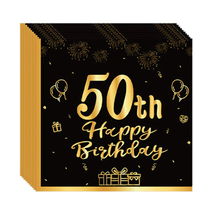 18th~60th Happy Birthday Party Napkins Black Gold Birthday Party Table Napkins Decorations Birthday Party Supplies Good Vibrations