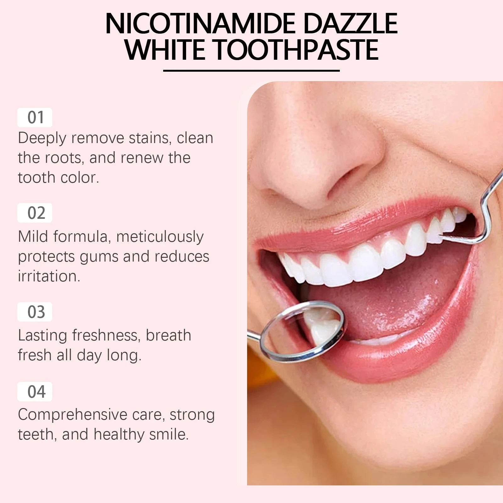 Niacinamide Whitening Toothpaste Reduce Plaque Fresh Bad Breath Stains Removing Hygiene Clean Dazzling Brighten Oral Teeth Care Good Vibrations