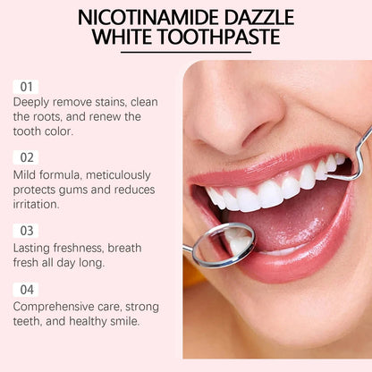 Niacinamide Whitening Toothpaste Reduce Plaque Fresh Bad Breath Stains Removing Hygiene Clean Dazzling Brighten Oral Teeth Care Good Vibrations