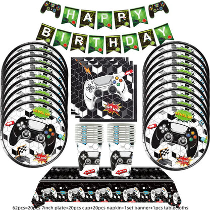 Video Game Party Supplies Set Birthday Decorations Happy Birthday Gaming Backdrop Game On Table Covers Gamer Banner Balloons Good Vibrations