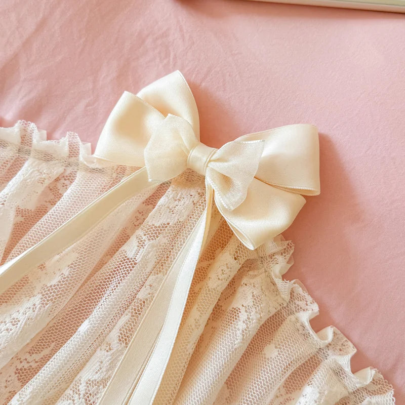 Korean style Princess lace bow bedding set pink sweet girl chiffon ruffles duvet cover bed sheet pillowcase wedding home textile Good Vibrations