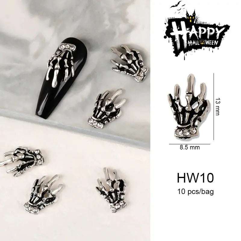 Halloween Alloy Nail Art Charms 3D Ghost Skull Pumpkin Golden Silver Classic Nails Jewelry Ornaments DIY Manicure Accessories Good Vibrations
