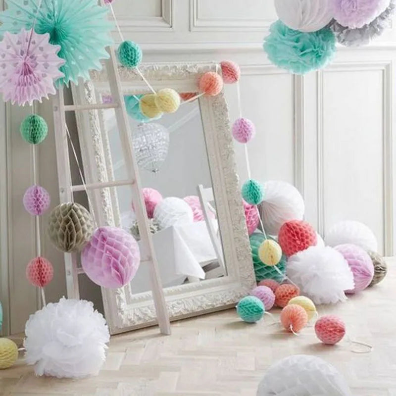5pcs/lot 10/15cm Decorative Paper Honeycomb Ball Pastel Flower Wedding Kid Birthday Party Decoration Baby Shower Supplies8Z Good Vibrations