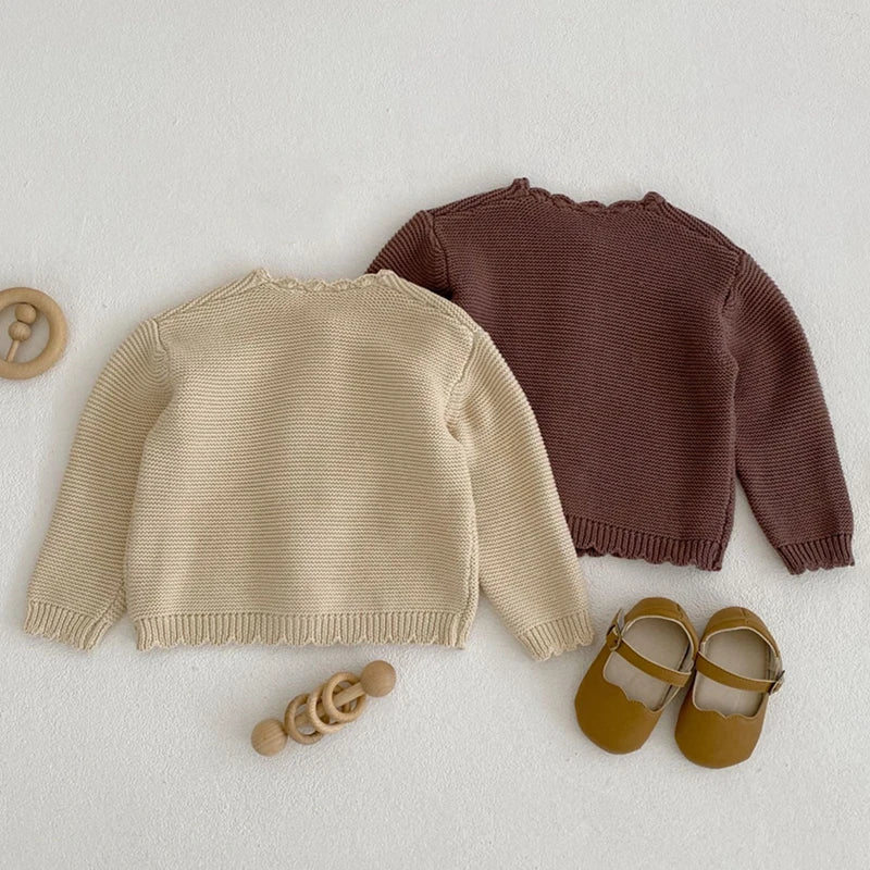 Toddler Baby Girls Knitted Cardigan Clothes for Spring Autumn Solid O-Neck Kids Knitwear Sweater Coat - Good Vibrations