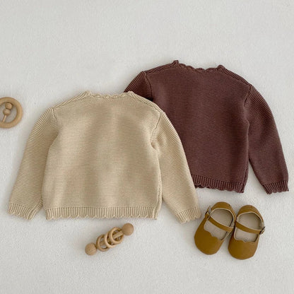 Toddler Baby Girls Knitted Cardigan Clothes for Spring Autumn Solid O-Neck Kids Knitwear Sweater Coat Good Vibrations