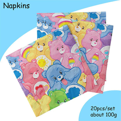 Care Bear Party Supplies Disposable Plate  Napkin Tablecloth Cake Topper Gifts Bag Kids for Birthday Party Decorations Set Gifts Good Vibrations