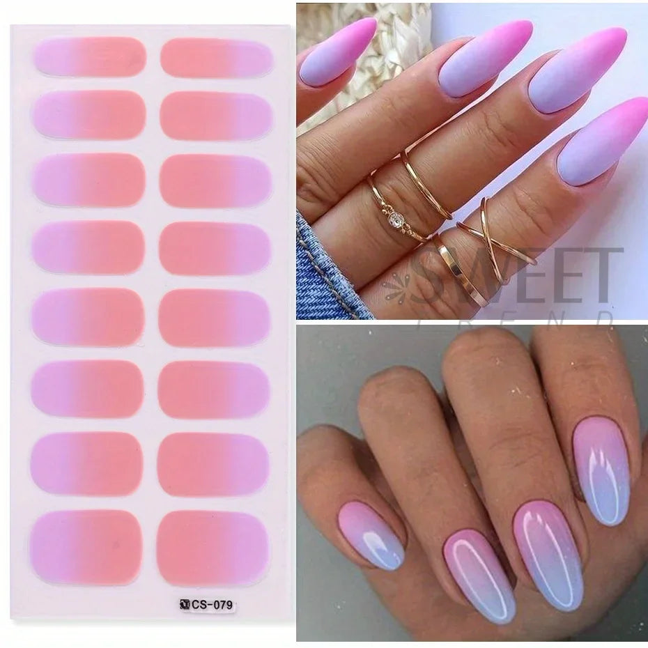 6pcs/set Gradient Nail Polish Strips Stickers Pink Purple Nude Color Ombre Design Full Cover Gel Decal Self Adhesive Wraps Decor Good Vibrations