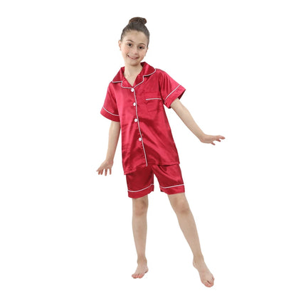 Boys Girls Satin Silk Pajamas Sets for Kids Toddler 2 to 3 4 5 6 7 8 9 10 11 12 13 14 Years Long/Short Sleeved Pink Red Pijamas Good Vibrations