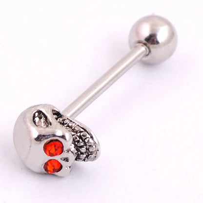 1pc Skull Tongue Piercing Stud Zircon Tongue Rings Stainless Steel Barbell Body Jewelry Good Vibrations