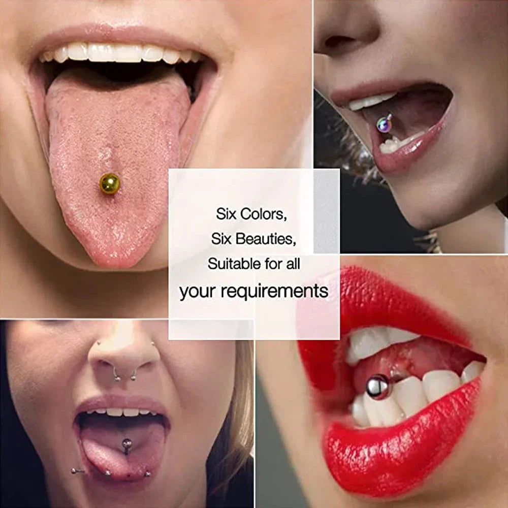 6PCS Titanium Tongue Rings Colorful Tongue Barbell Tongue Body Piercing Jewelry 12mm 14mm 16mm 18mm Good Vibrations Adult Super Store