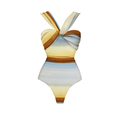 2Pcs Striped Swimsuit With Long Skirt Sexy Women Bikini Push Up Swimwear Halter Biquini Female Bathing Suit Slimming Beachwear Good Vibrations