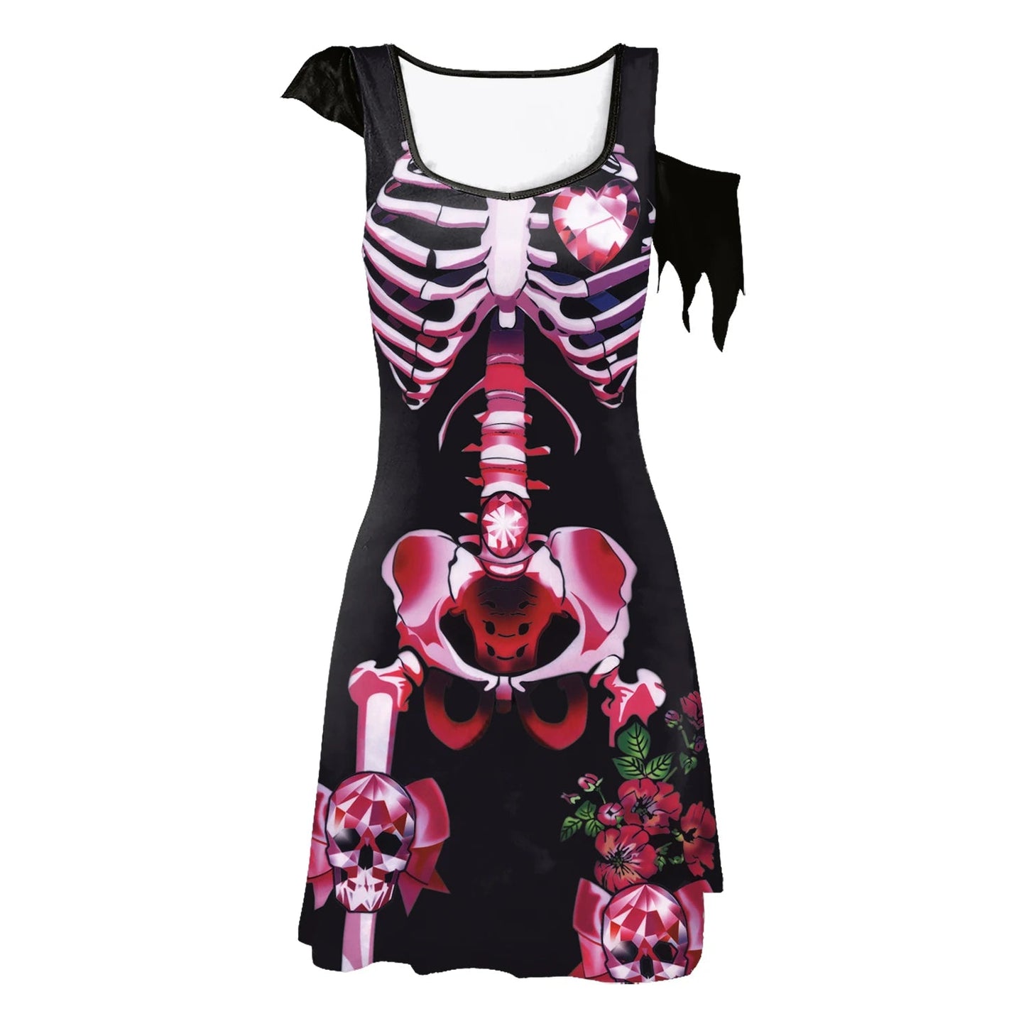 Funny Pink Skeleton Dress Halloween Ghost Cospaly Costume Women Dress Day of The Dead Robe Skull Dress Carnival Party Outfit Good Vibrations