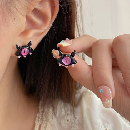 Kiss Jewelry Halloween Little Monster Wing Bat Eye Stud Earrings Women Cute Animal Eye Punk Earring Girls Y2K Brincos Party Gift Good Vibrations