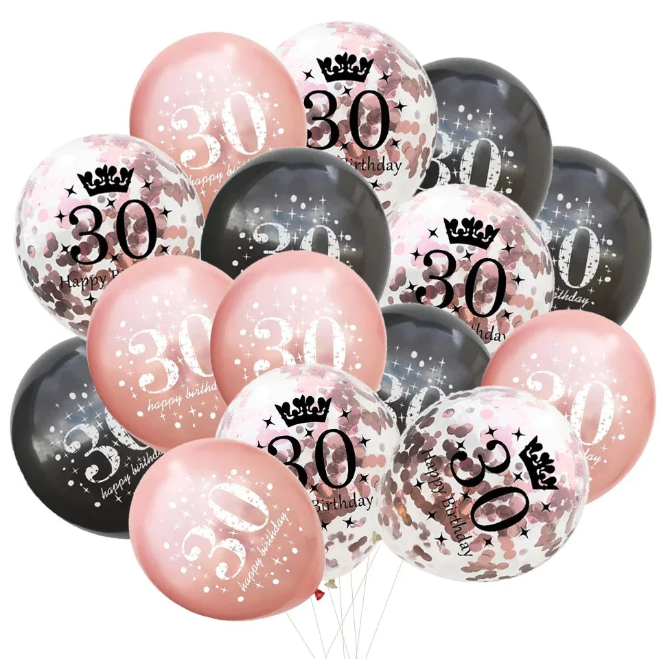 15pcs 18th Happy Birthday Balloon Decor 12 Inch Confetti Latex Balloons for 18 20 30 70 Years Old Birthday Celebrate Decoration Good Vibrations
