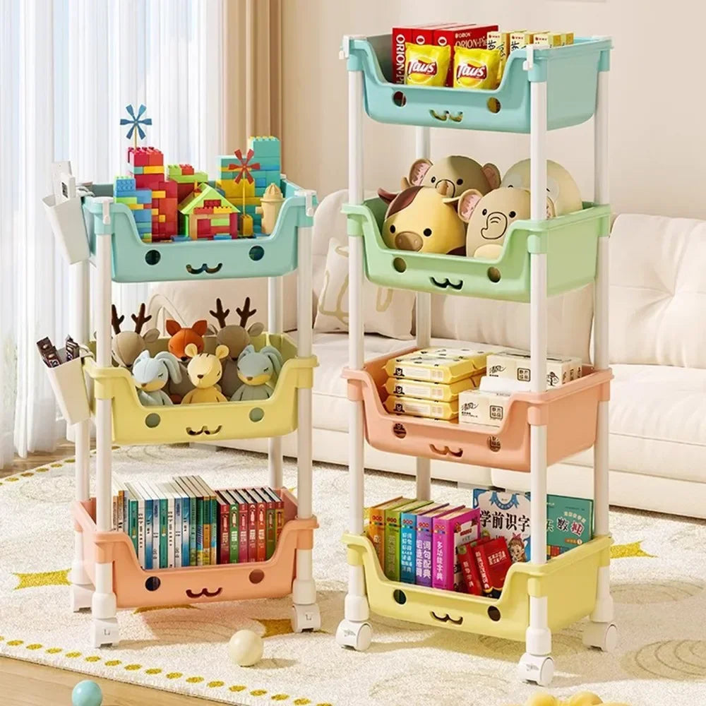 Toy Storage Trolley Children's Toy Storage Racks and Shelving Rotating Bookshelf Household Mobile Trolleyarrange Good Vibrations