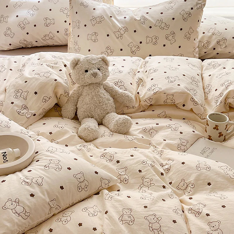 Ins Simple Flower Bed LinenTwin Full Queen King Size Bed Sheets Set  Adults Kids Floral Bed Comforter Sets Bed Duvets Kawaii Good Vibrations