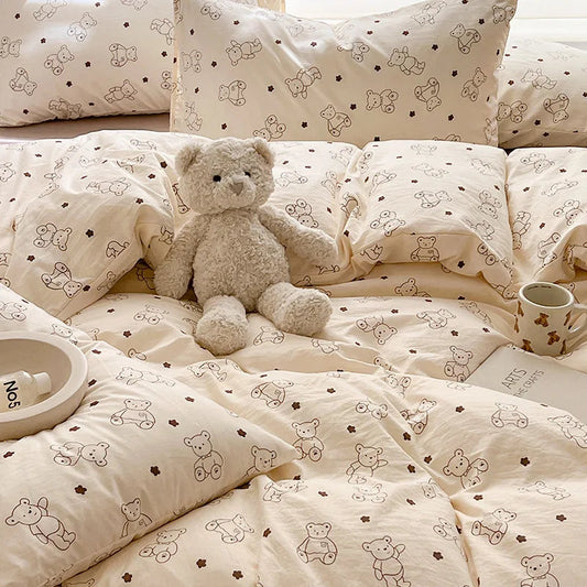 Ins Simple Flower Bed LinenTwin Full Queen King Size Bed Sheets Set  Adults Kids Floral Bed Comforter Sets Bed Duvets Kawaii Good Vibrations