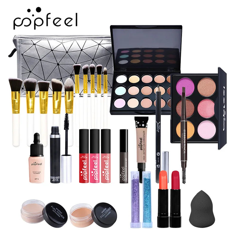 POPFEEL All-in-One Makeup Kit Gift Set with Eyeshadow Palette Foundation Lip Gloss Blush Brushes Eyeliner and More Beauty Gifts Good Vibrations