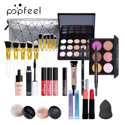 POPFEEL All-in-One Makeup Kit Gift Set with Eyeshadow Palette Foundation Lip Gloss Blush Brushes Eyeliner and More Beauty Gifts Good Vibrations