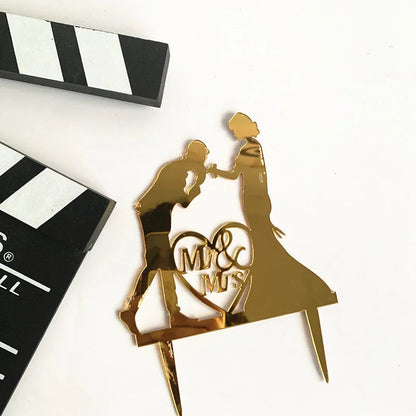 Mrs & Mrs Wedding Party Cake Topper Gold Black Ring Acrylic Wedding Cake Toppers Dessert Decoration Bride Groom Baking Supplies Good Vibrations