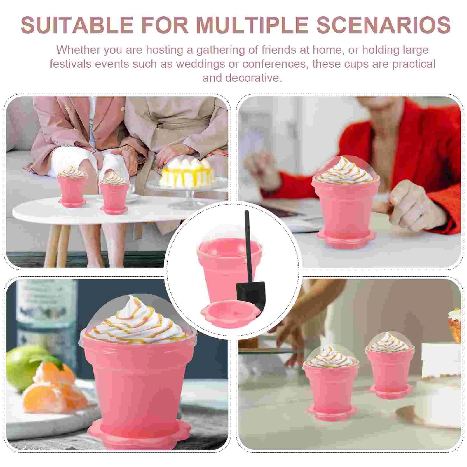 25 Sets Indoor Plant Pots Planter Cake Cups Pudding Serving Yogurt Plastic Dessert Flowerpot Shaped Pink Party Good Vibrations