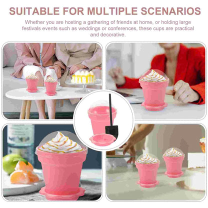 25 Sets Indoor Plant Pots Planter Cake Cups Pudding Serving Yogurt Plastic Dessert Flowerpot Shaped Pink Party Good Vibrations