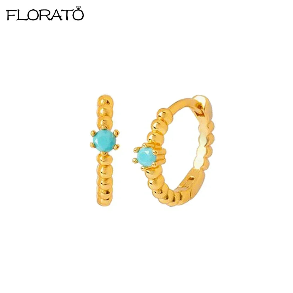 925 Sterling Silver Needle Summer Blue Earrings Trend 18K Gold Hoop Earrings for Women Fashion Puncture Jewelry Ear Accessories Good Vibrations
