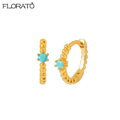 925 Sterling Silver Needle Summer Blue Earrings Trend 18K Gold Hoop Earrings for Women Fashion Puncture Jewelry Ear Accessories Good Vibrations