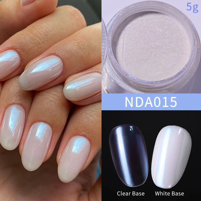 NICOLE DIARY Moonlight Mirror Nail Powder Aurora Silver Glitter Metallic Effect UV Gel Polish Pigment Chrome DIY Nail Decoration Good Vibrations