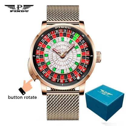PINDU Design New NH35A Mechanical Watches Men Push Button Turn Russian Roulette Game Sapphire Mirror Diamond Dial Men's Watch Good Vibrations