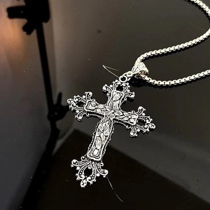 Hip Hop Cross Pendant Necklace Gothic Stainless Steel Minimalist Jewelry For Men Retro Fashion Unisex Gift Couple Accessories Good Vibrations