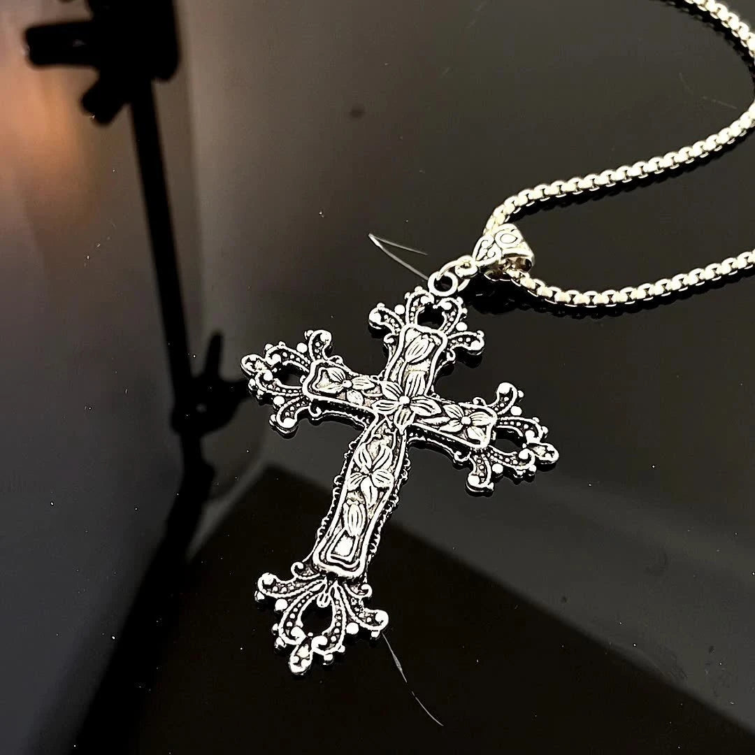 Hip Hop Cross Pendant Necklace Gothic Stainless Steel Minimalist Jewelry For Men Retro Fashion Unisex Gift Couple Accessories Good Vibrations
