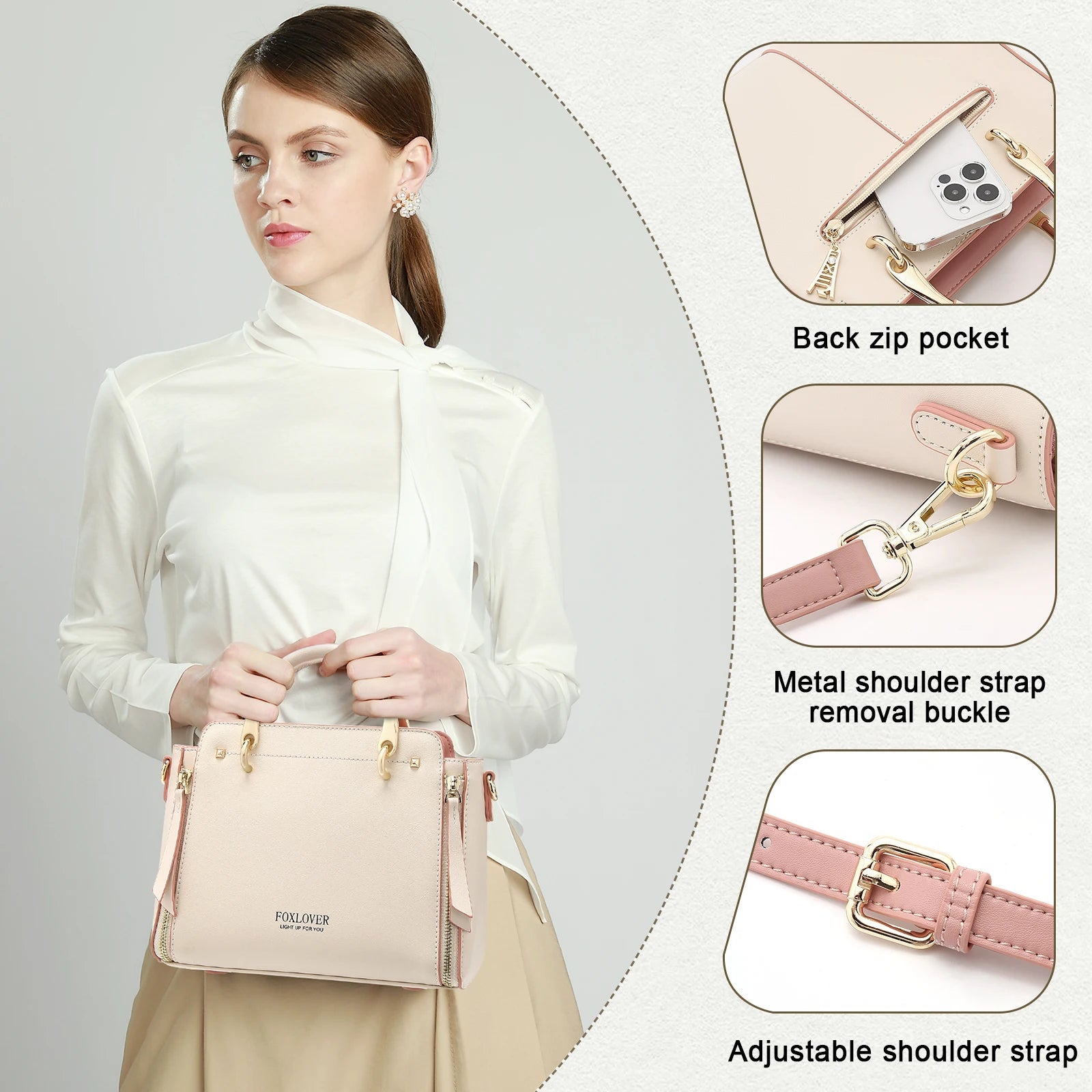 FOXER Women Split Leather Shoulder Bag Elegant Handbag Smal Tote Female Large Capacity Lady Crossbody Bag Stylish Messenger Bags Good Vibrations