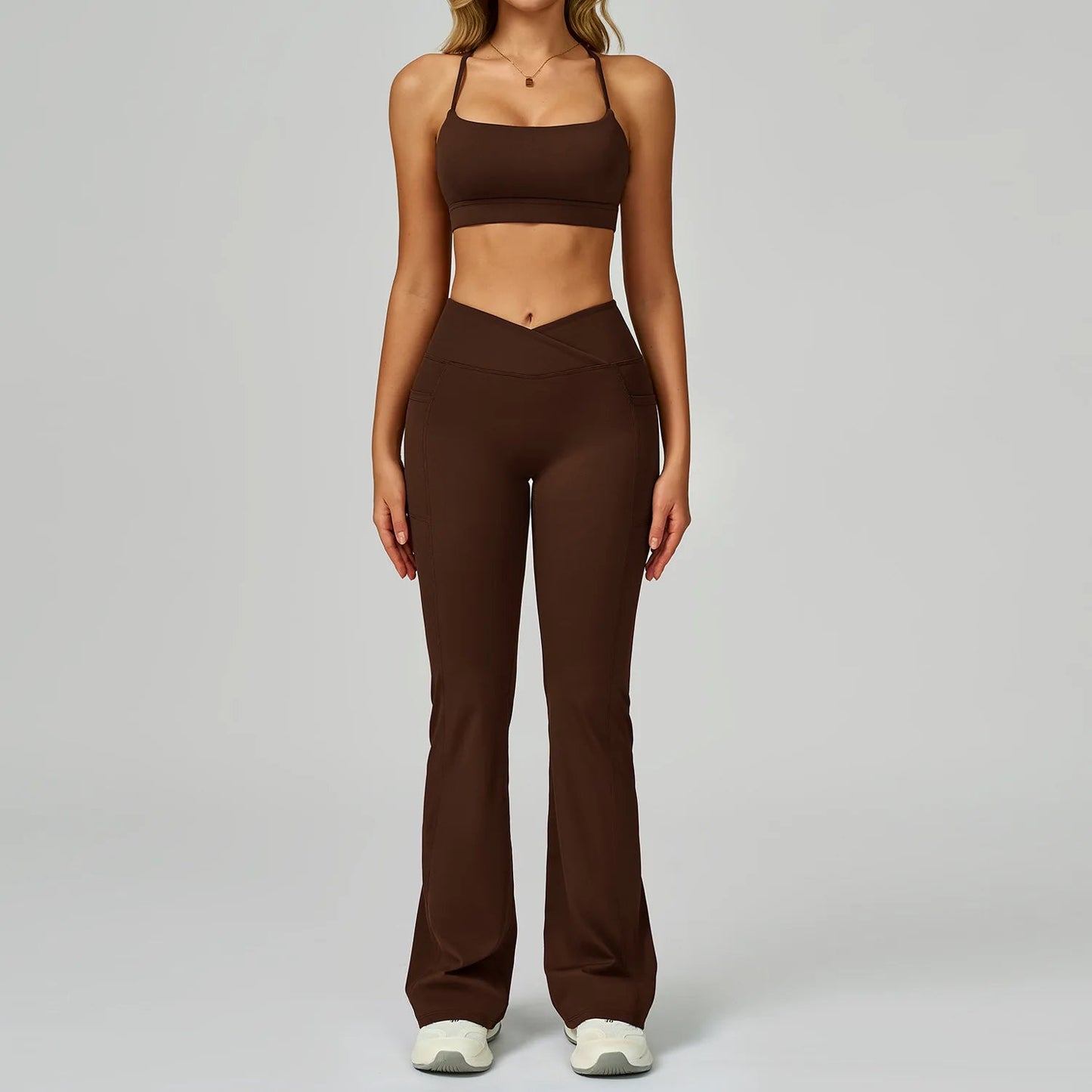 2 Pieces Yoga Set Women Tracksuits Sport Bras Workout Tops Yoga Clothes Fitness Leggings Flared Pant Gym Set Seamless Yoga Suit Good Vibrations