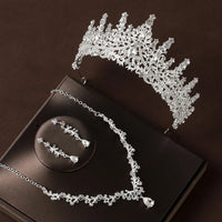 Bridal Wedding Jewelry 4-piece Set, Alloy Crystal Crown&Crystal Necklace&Earrings Women's Classic Wedding Tiaras Good Vibrations