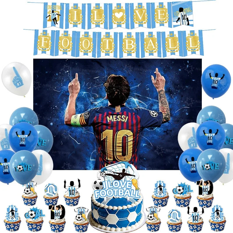 Soccer Party Supplies Superstar Messi Football Birthday Party Decoration Disposable Tableware Tablecloth Plates Cup Backdrop Good Vibrations