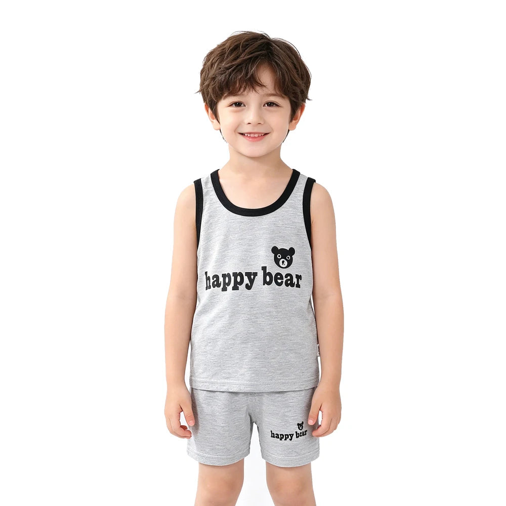 Summer Children Sets Kids Clothes Boys Girls Vest Suit Children's Clothing baby Cotton T-Shirts Shorts Tank Top Sleeveless 0-7T Good Vibrations