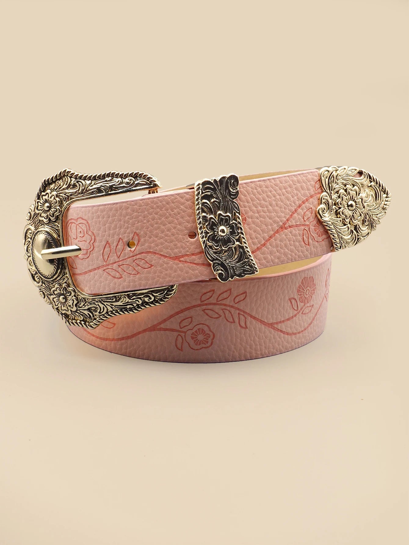 Western Style Printed Solid Color Pu Belt Buckle, Retro Casual Women's Belt, Classic Jeans Decorative Belt Good Vibrations