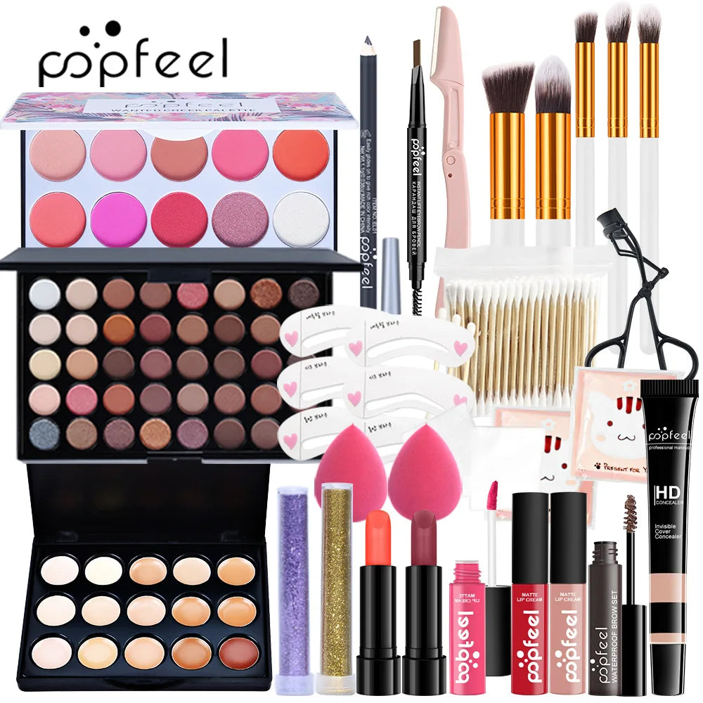 POPFEEL All-in-One Makeup Kit Gift Set with Eyeshadow Palette Foundation Lip Gloss Blush Brushes Eyeliner and More Beauty Gifts Good Vibrations