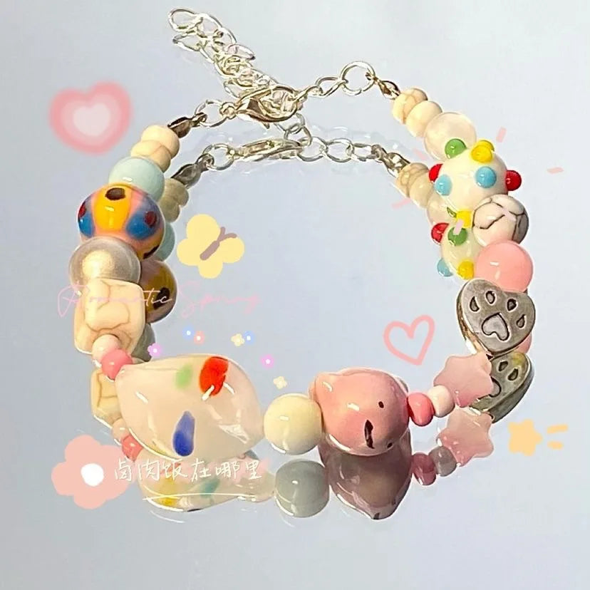 Colorful Beaded Bracelet for Women and Girls Y2K Fashion Cute Butterfly Bow Bead Sweet Star BraceletsKorean Jewelry Party Gift Good Vibrations