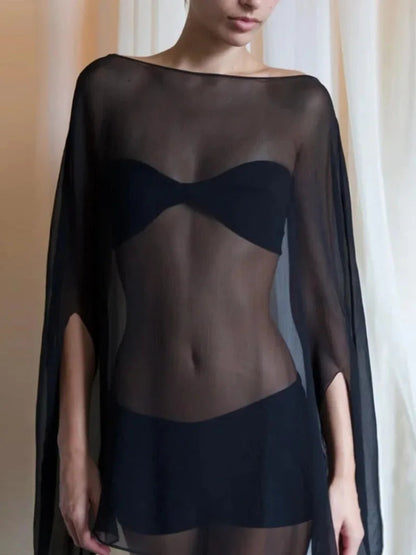 Woman Clothes See-through Chiffon Blouses Sexy Fashion Solid Cover-ups Ladies Elegant Night Club Tops White Black Streetwear Good Vibrations